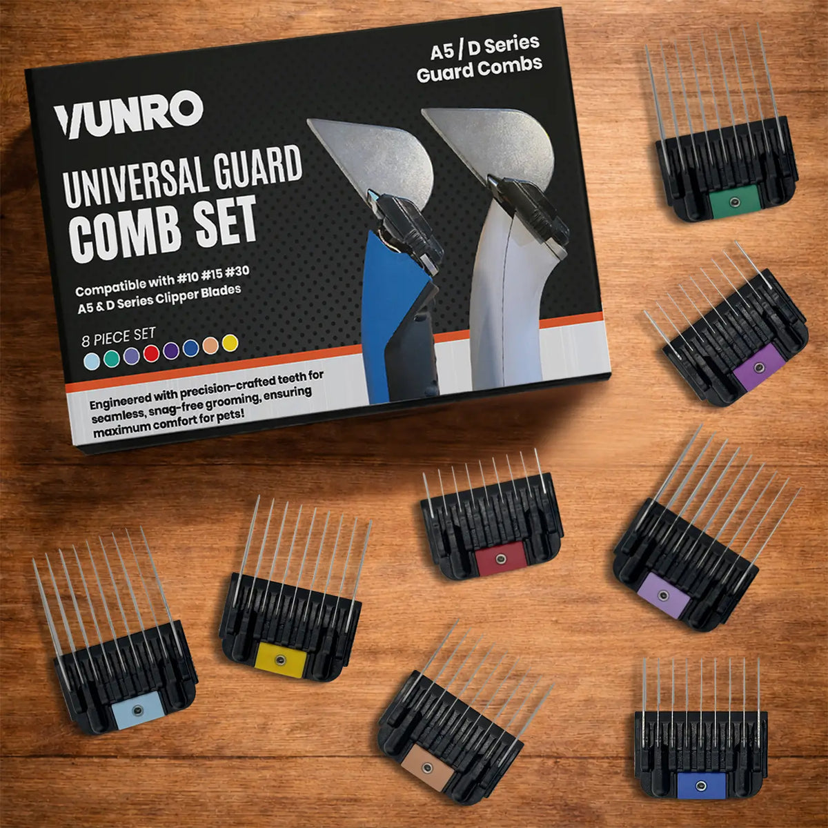 Eight Piece Universal Guard Comb Set (A5 Blade and D-Series Blade Compatible) by VUNRO